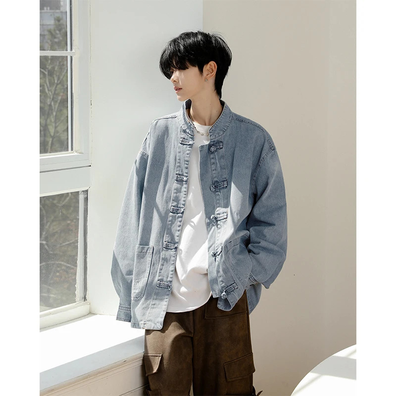 Streetwear Fashion Mens Spring and Autumn Jackets Washed Denim Tops Baggy Jacket Men Chinese Kung Fu Tang Suit Casual Coat Male 250614