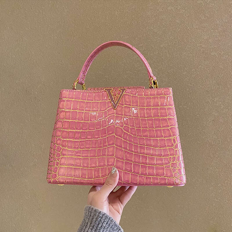 Designer Luxury Tote Small Square Pattern High-end Crocodile Handbag Commuter 2024 New Genuine Leather Women's Versatile Shoulder Crossbody Bag
