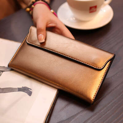 New Long for Women Genuine Leather Buckle Simple Business Cowhide Thin Wallet Card Trend