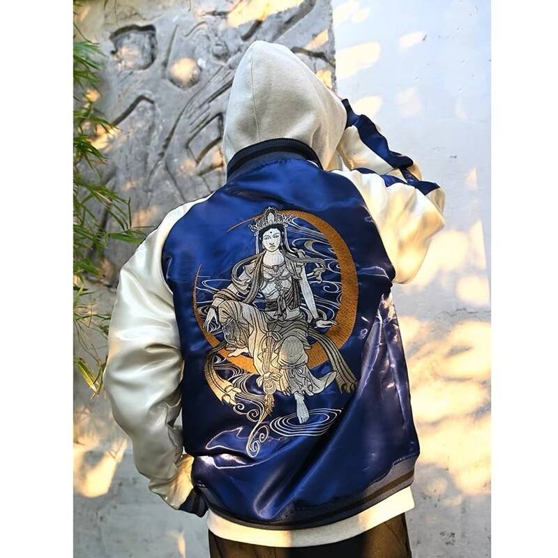 Chinese style embroidered men's baseball jacket 3028
