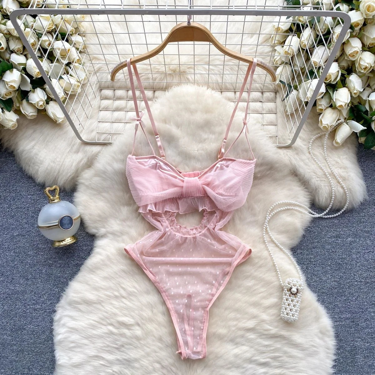 Ruffle Sweet Bow Plaid Strap Camisole Top Lace Patchwork Mini Skirt Maid Cosplay Uniform Womens Sexy Erotic Lingerie Nightwear 250609