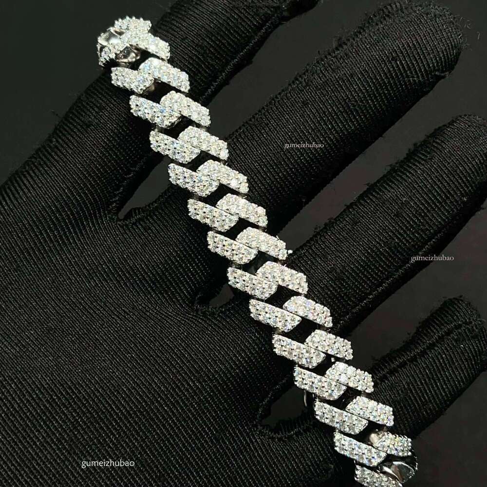 12 mm Hip Hop Rapper Jewelry 2 Rows Iced Out High Quality Miami Cuban Link Chain Vvs Moissanite Sier for Men Necklace