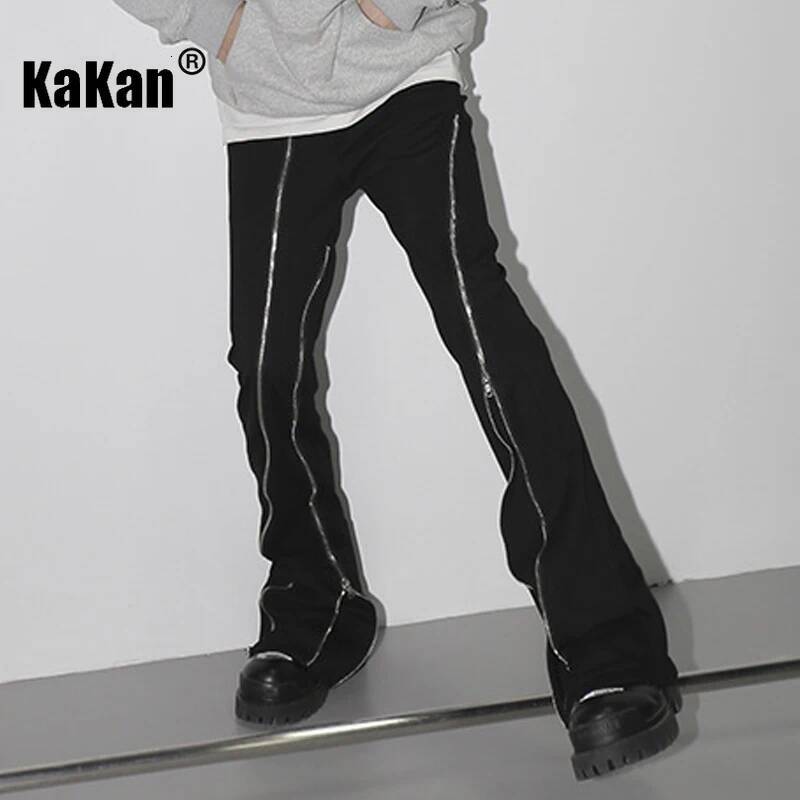 Kakan European And American Hip-Hop Zipper Jeans For Men, High Street Split Slightly Flared Wide Leg Men's Pants K27-06