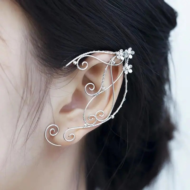 Elf Ear Cuffs Clip-on Earrings Filigree Fairy Wrap Earring Elven Cosplay Costume M2EA 250610
