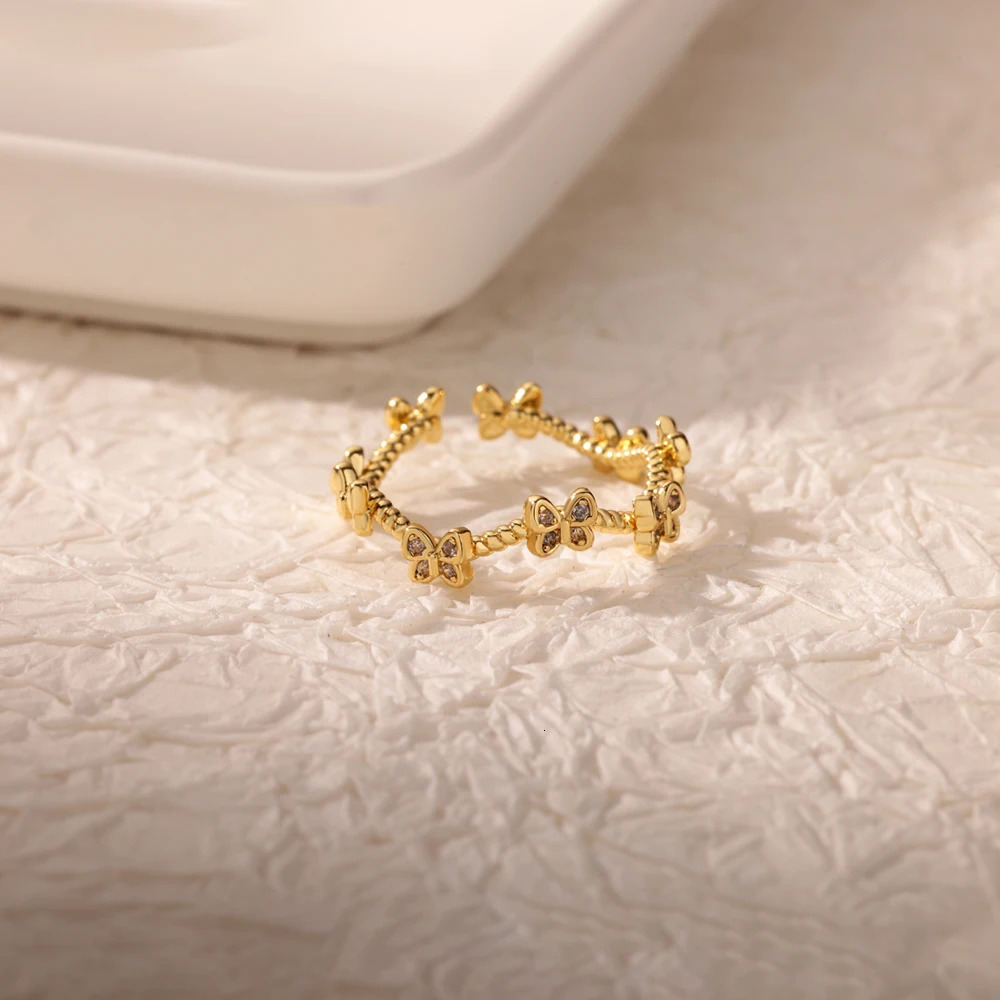 Mini Butterfly Rings for Women Open Adjustable Stainless Steel Ring Cubic Zircon Aesthetic Jewelry y2k Accessories anillos mujer 250610
