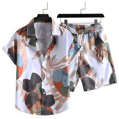 New Men's Hawaiian Short Sleeve Shirt Beach Fashion Shorts 3D Digital Print Two-Piece Set