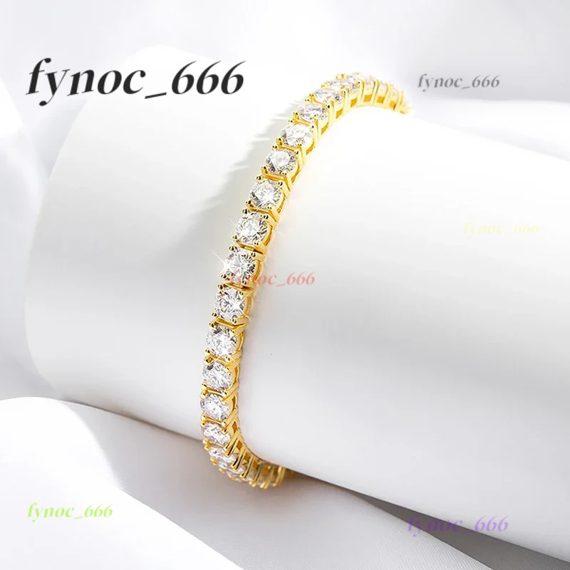 2015 New 18k Gold Plated Moissanite Tennis Bracelet for Women 3/4/5mm Classic S925 Sterling Silver Certified Bracelet for Men GRA