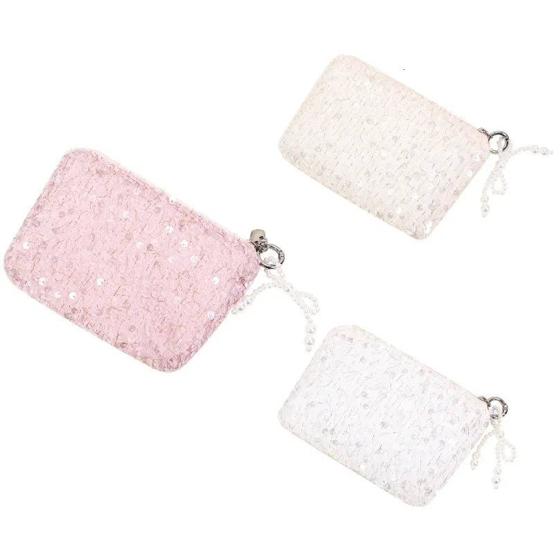 1 Piece Women Fashion Elegant Coin Purse Glitter Sequin Chic Earphone Lipstick Zipper Bag Portable Phone Kpop Pocard Bag 250614
