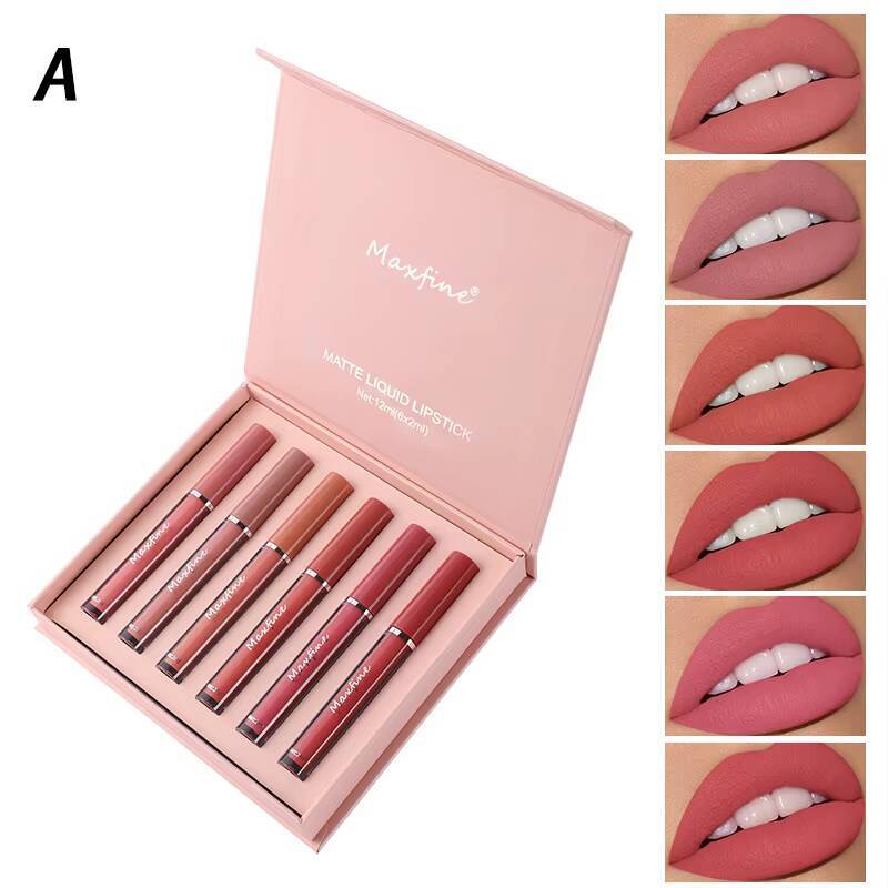 Matte 6 Color Smooth And Lasting Display Lip Gloss Waterproof Moisturizing Lipstick Holiday Gift Box Set happy
