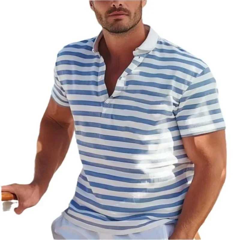 Summer Fashion Casual Short-sleeved Mens POLO Shirt Striped Long-sleeved Casual Top Hawaiian Shirt Men Shirts Mens Clothing W250616