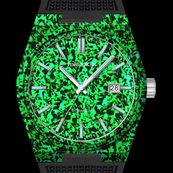 Unique Men's Watch TIME TOKEN with Luminous Carbon Fiber Case Japanese Miyota Movement Sapphire Crystal Fluororubber Strap Square Steel Buckle 10