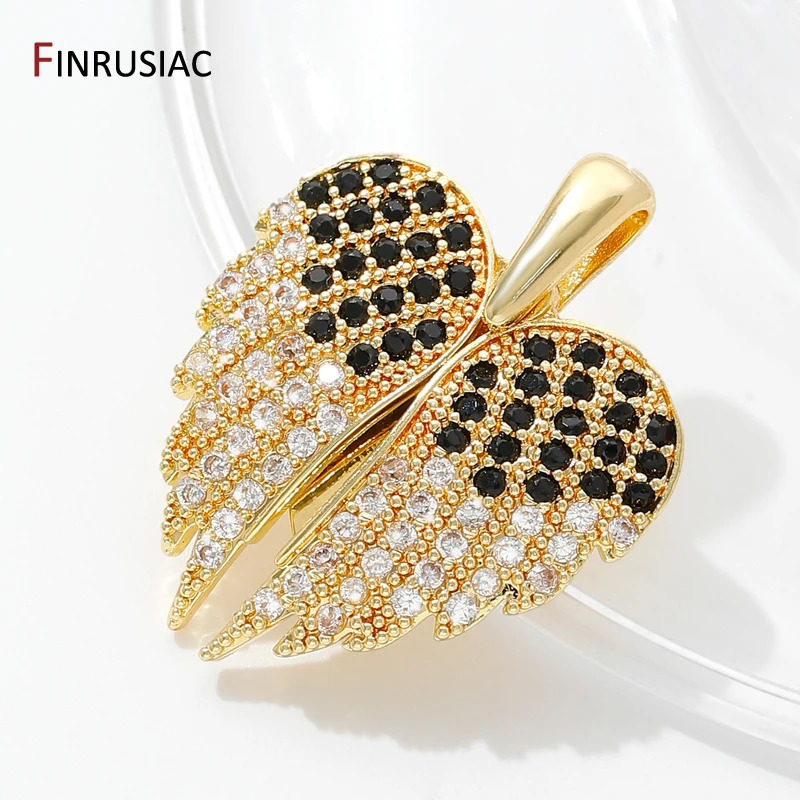 18K Gold Plated Brass Heart Pendant Charm For DIY Jewelry MakingInlaid Zircon Wing Charm DIY Necklace Accessories 250609