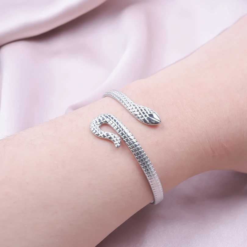 Fashion Simple Snake Shaped Open Cuff Handcrafted Punk Stainless Steel Cuff Bangles Women Girls Birthday Jewelry Gifts Z250616