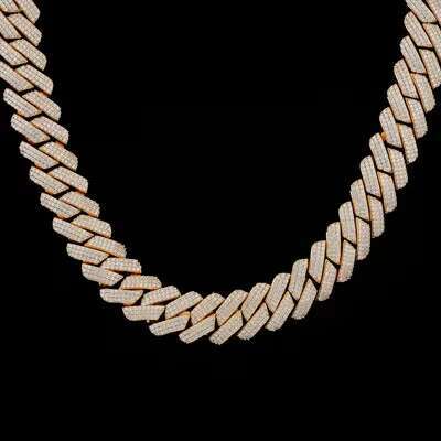 Fine Jewelry 925 Sterling Silver 3-Row Cuban Link Chain VVS Moissanite Diamond 15mm/20mm Hip Hop Style Gold Finish Necklace