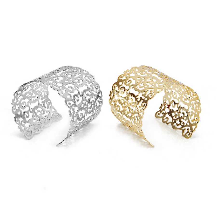 RAVIMOUR Punk Cuff for Women Big Wide Bangle Jewelry Fashion Statement Hollow Flower Carved Charm Z250616