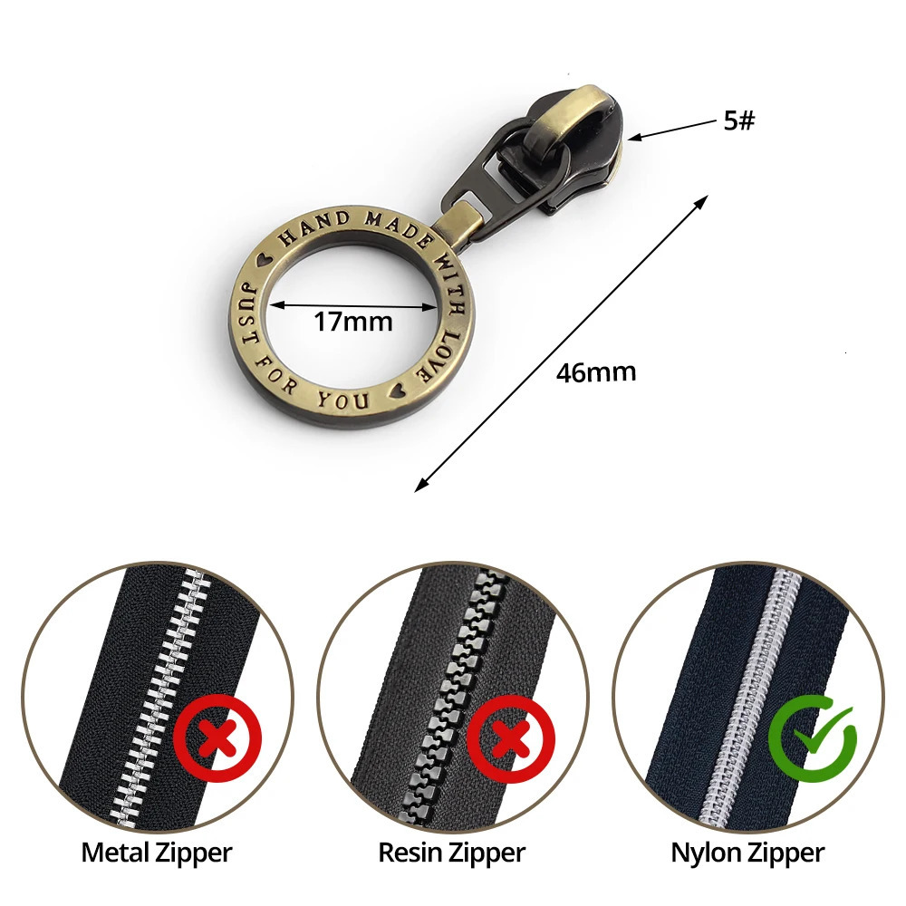 530Pcs 5# Zipper Sliders For Nylon Zippers Bags Pocket Pulls Handbag Clothes Zip Repair Kit Bag DIY Sewing Accessories 250616