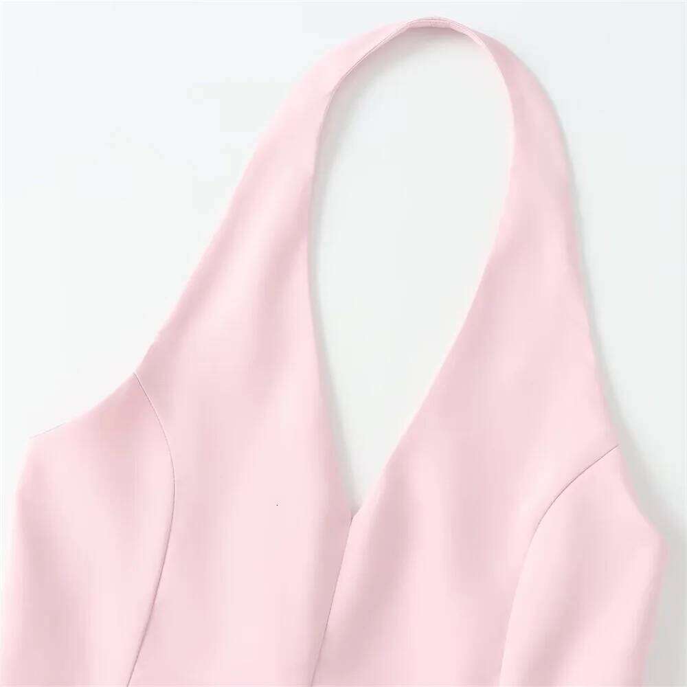 2025 Summer New Product Women's Elegance Hanging Neck Slim Fit Short Wrapped Hip Midi Dress