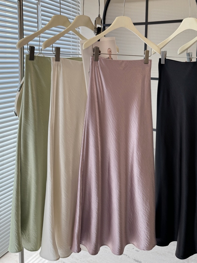 P170 Summer new style skirt for women 2025 temperament simple drape slim hip-wrapped a-line mid-length skirt