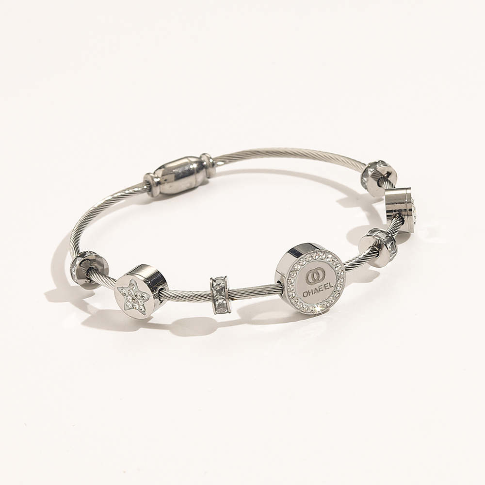 Silver Tone Bangles Bangle High Quality Inlay Crystal Rhinestone Charm Bracelets Women Jewelry Stainless Steel Wristband Cuff Fashion Accessories