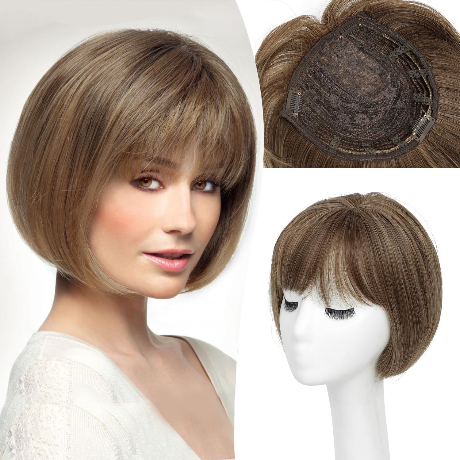 Female human hair wig patches, female short hair Bob Natura wig headwear with bangs side hair sparse synthetic headwear
