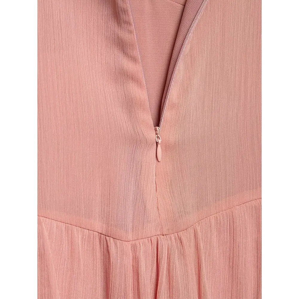 DUOPERI Women Summer Pink Ruffled ALine Mini Dress Back Zipper Thin Straps VNeck Female Elegance Chic Lady Dresses 250611