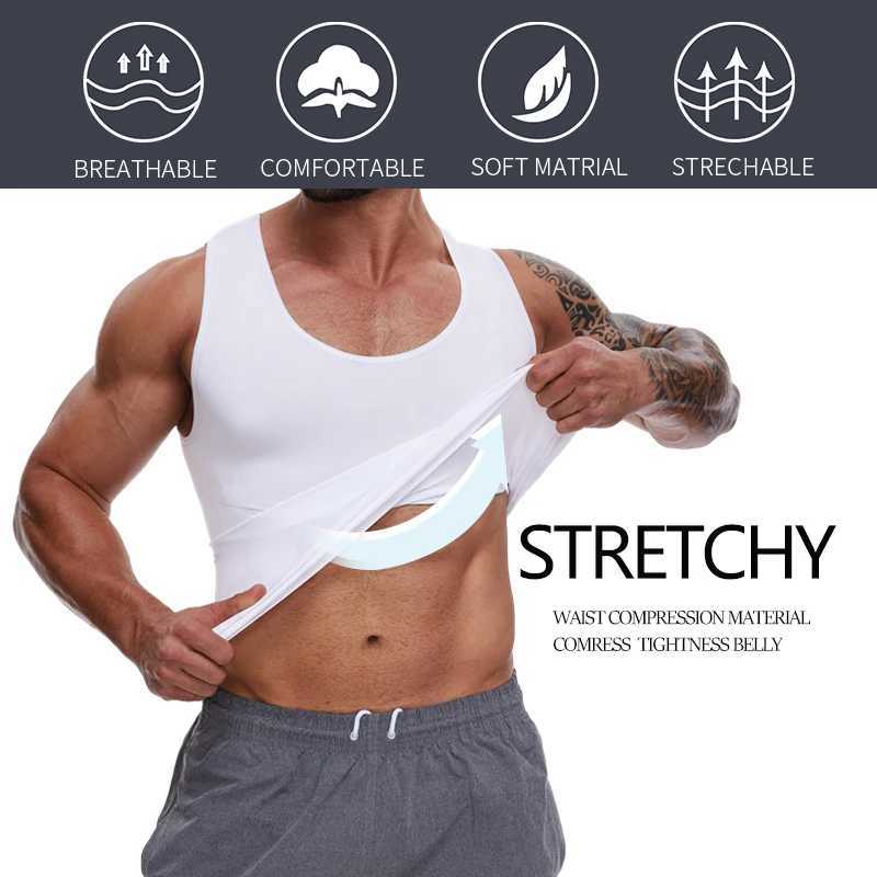 Compression Shirts Men Tummy Control Shapewear Compression Shirt Flat Belly Abdomen Slim Vest Waist Trainer Fitness Workout W250616