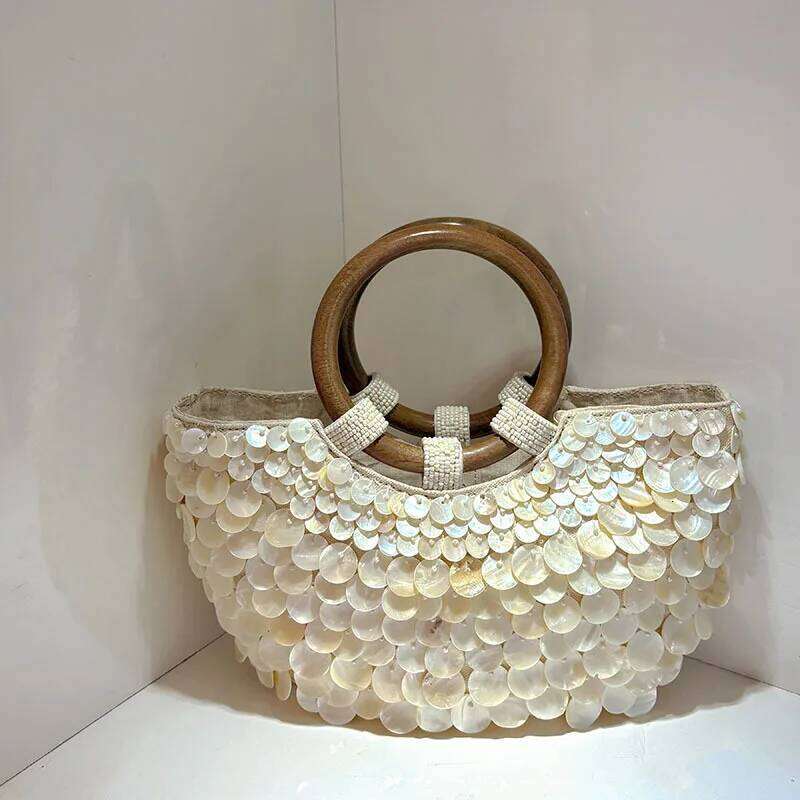NEW wood Top-Handle White Crystal Clutch Bag High Quality Women's Wedding hand woven Handbags Fashion Bags