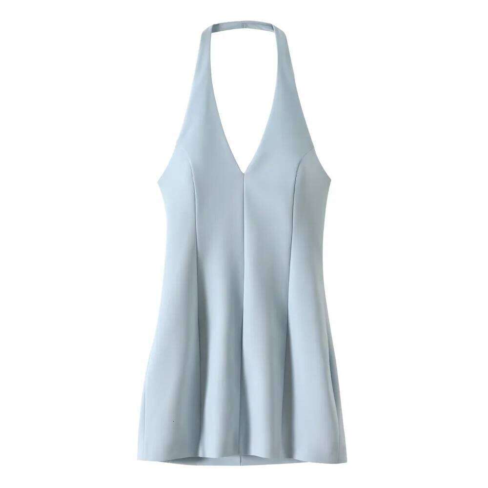 2025 Summer New Product Women's Elegance Hanging Neck Slim Fit Short Wrapped Hip Midi Dress