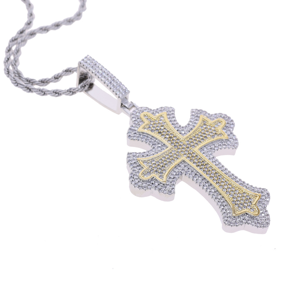 Hip Hop Classic Cross Pendant Necklace with Cross Eye Chain 5A Zircon Religious Jewelry