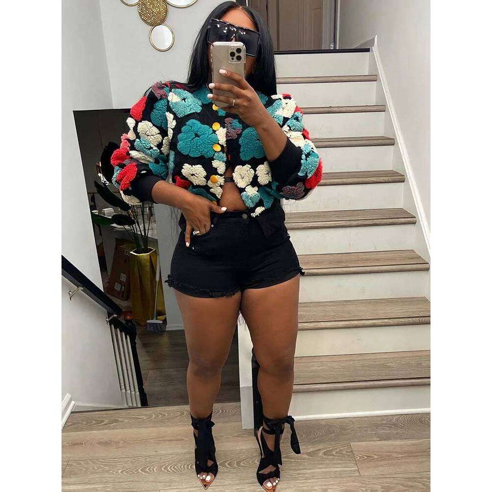 Sibybo Cotton Rib Knit Sweater For Woman 3D Flower Single-breasted Cardigan Coat Street Temperament Casual Pull Hiver Femme