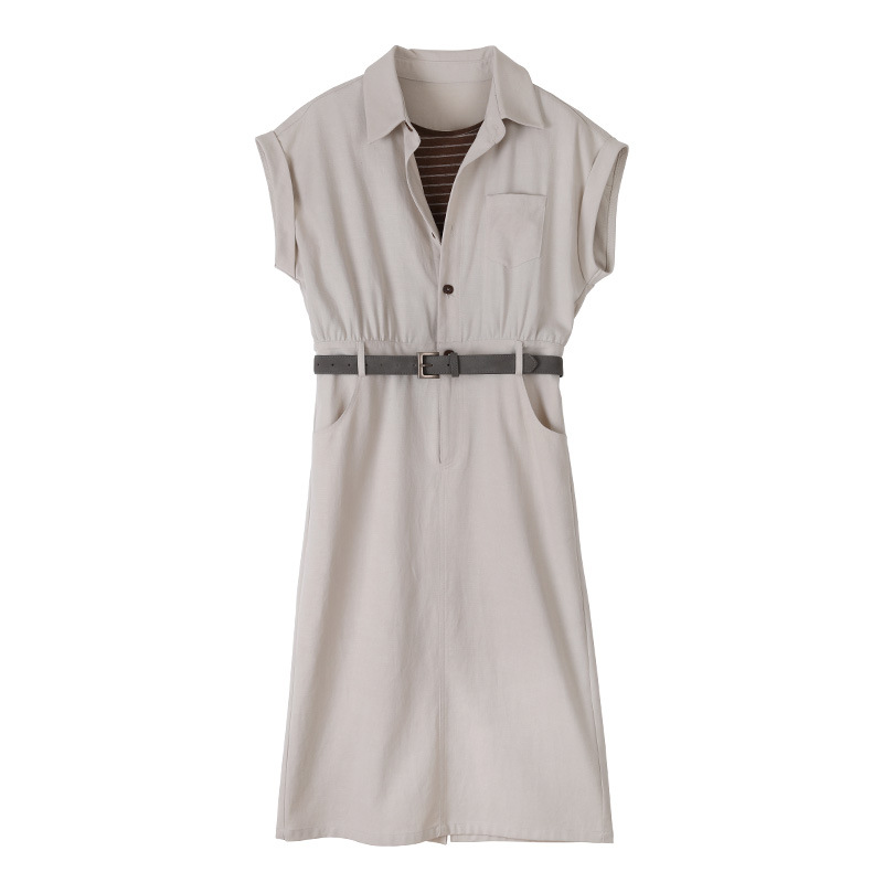 GY240 Flying sleeve waist mid-length style simple casual dress