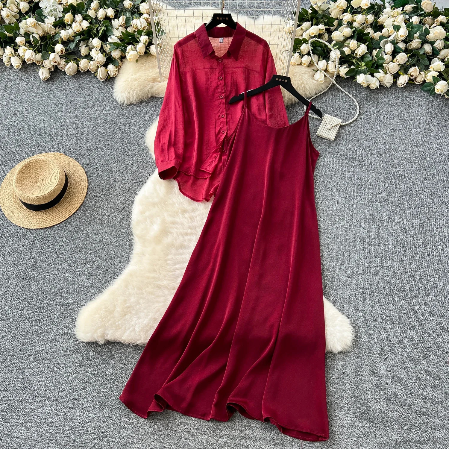 Solid Sexy Single Breasted loose Elastic Slim Two Piece Set Elegant office lady Summer Korean Fashion Vestidos 250609