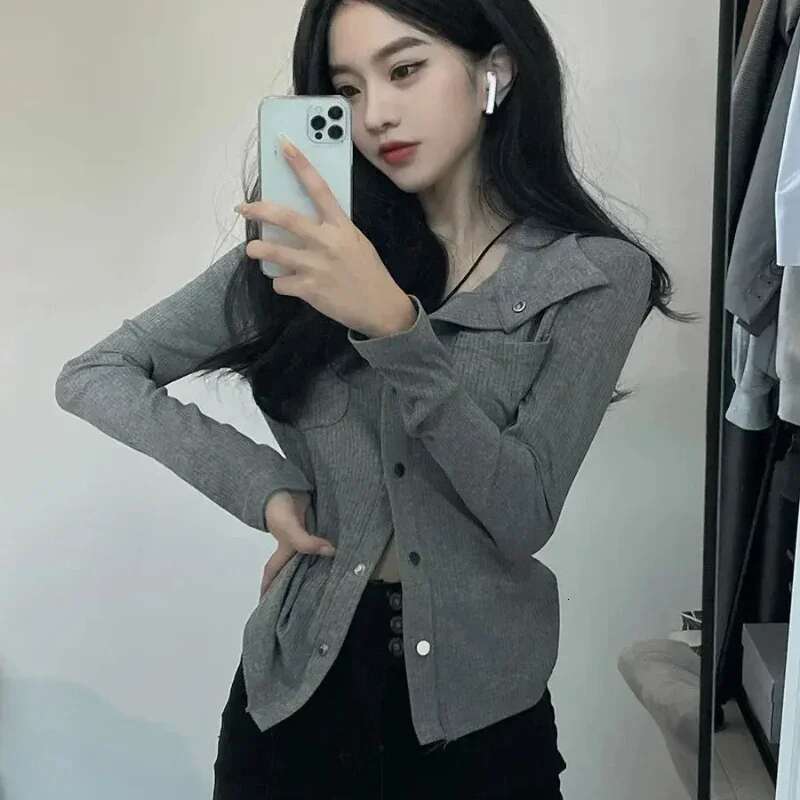 Button Female Tee Polyester Womens Polo Plain With Collar T-shirts Cheap Clothes New Aesthetic Y2k Fashion Youth High Quality