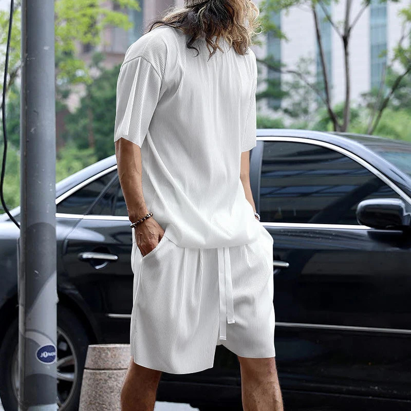 Summer Europeanstyle Fashion Suit For Mens Loose Plus Size Breathable Comfortable Short Sleeve Shorts Twopiece Set 250612