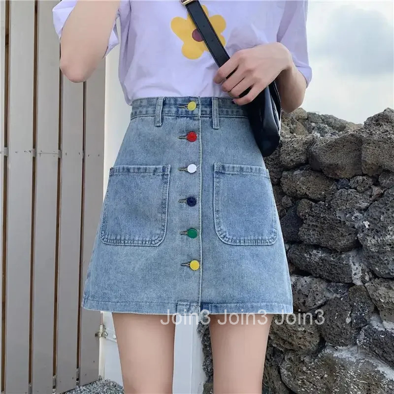 Woman Denim Skirt Short with Pocket Y2k Vintage Korean Fashion Chic and Elegant Clothing Sales High Waist Jeans Skirts for Women