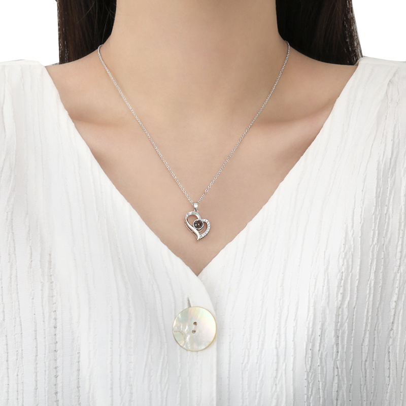 Cute Pendant Accents Necklace Love Memory Collarbone Chain I Love You Dainty Love Heart Accessory - Ideal Romantic Gift Set