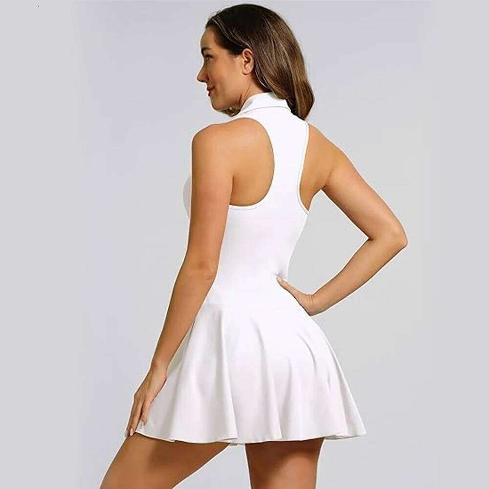 Women Tennis Solid Color Lapel Slim Fit Running Skirt Breathable Quick Dry Golf Dress Yoga Wear Workout Clothes