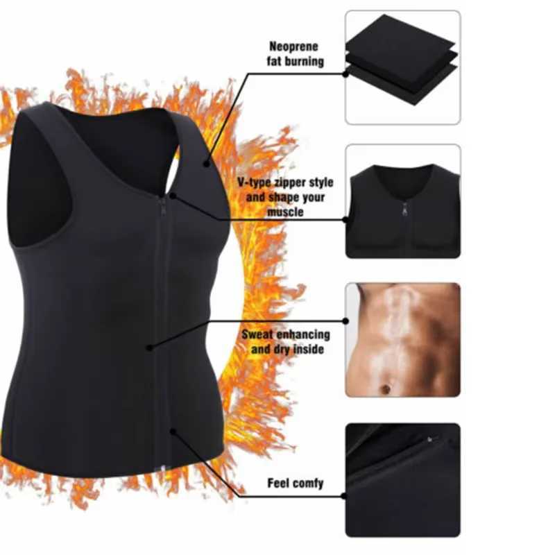 Mens Compression Sweat Sauna Waist Trainer Athletic Stretch Zip Up Vest Body Shaper for Workout Fitness Gym Slimming Sportswear W250616