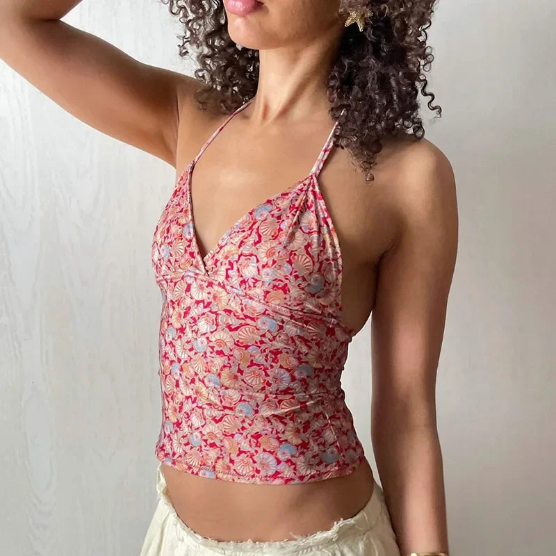 Fashionable Printed Slimming Strap Womens Top Q25TP134 Style Summer Arrival Backless Hybrid Fabric Vest 250613