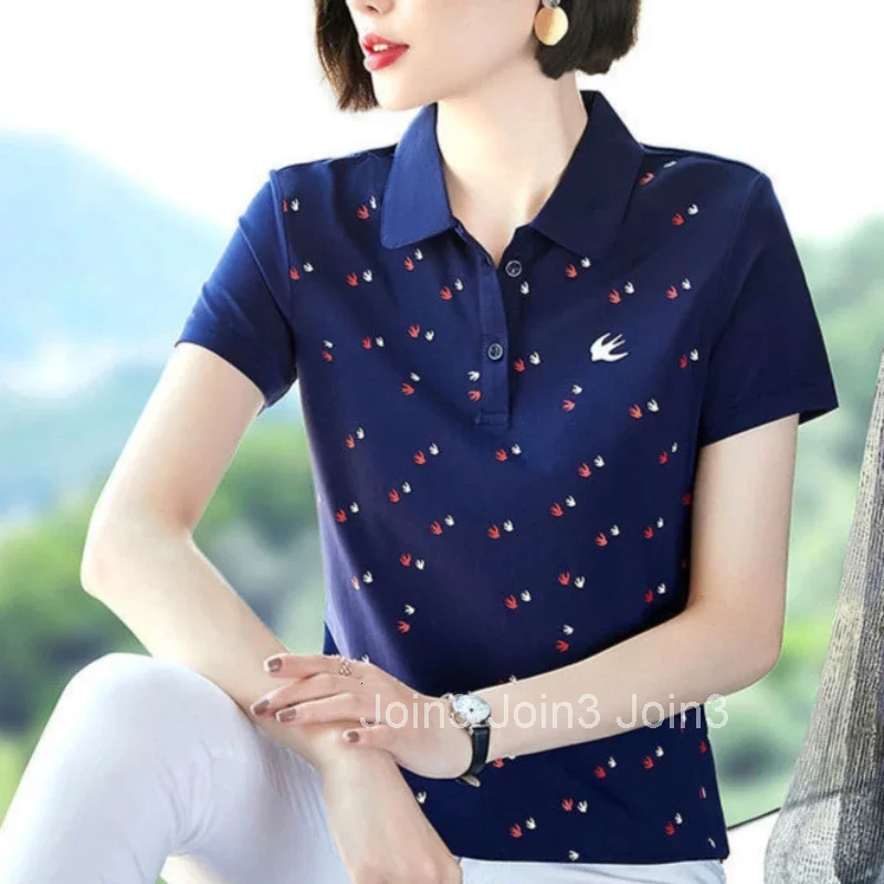 Short Sleeve Womens Polo Slim Female Tee Pretty Casual Tops Youthful Elegant Korean Clothing with Collar in Trend 2025 T-shirts