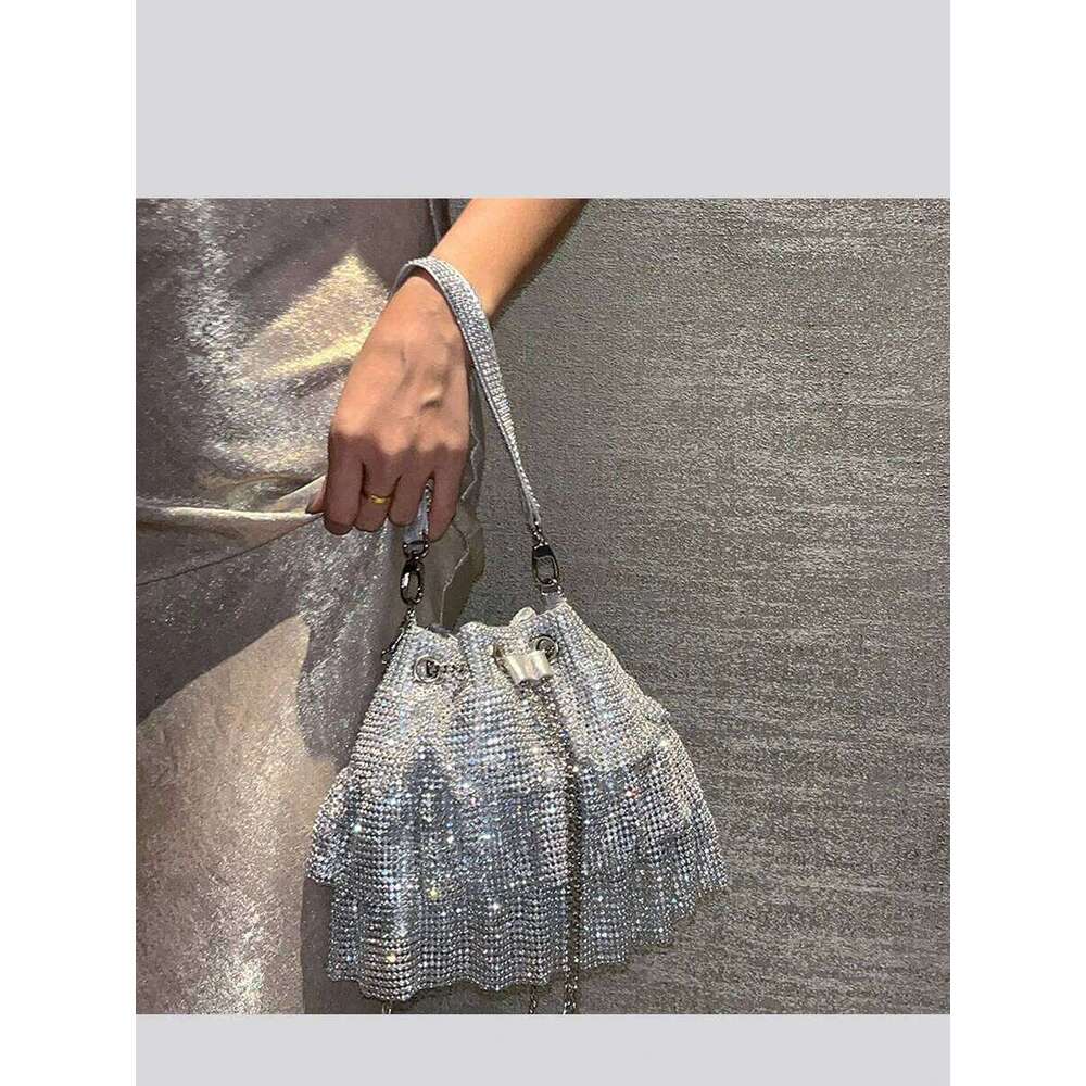 Women Gold Sier Banquet Handbags New Dia-Studded Tassel Evening Bags Femme Wedding Purse Dress Beaded Party Bucket Clutch
