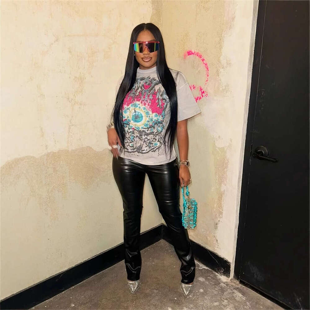 New Fashion Street Print Short Sleeve Crew Neck Simple Versatile Top T-Shirt Women's Clothing B5