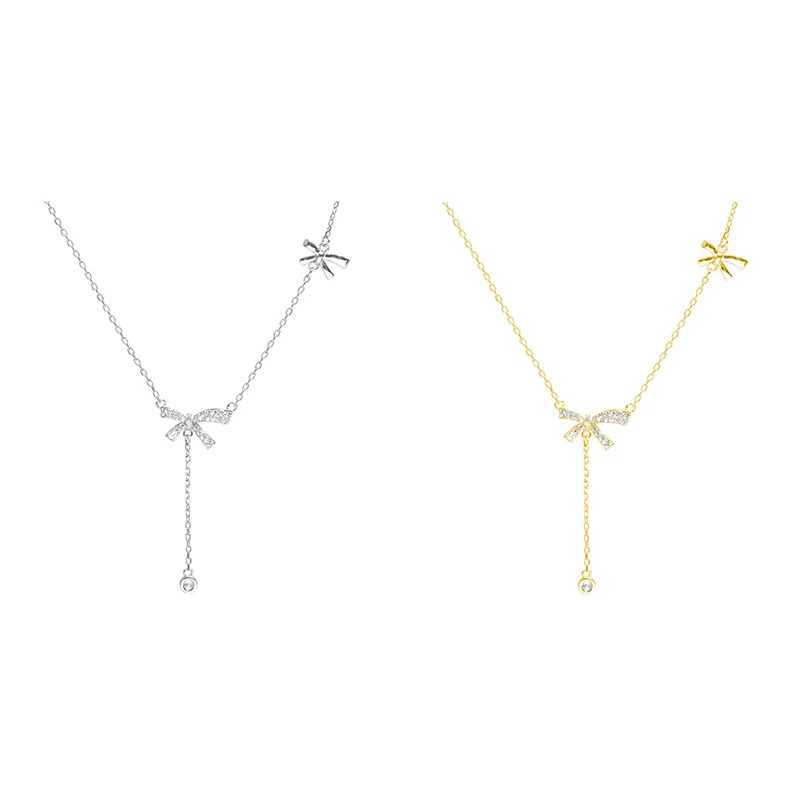 Fashion Zircon Bow Pendant Necklace For Women Exquisite Crystal Bowknot Tassel Clavicle Chain Necklace Jewelry Birthday Gifts W250616