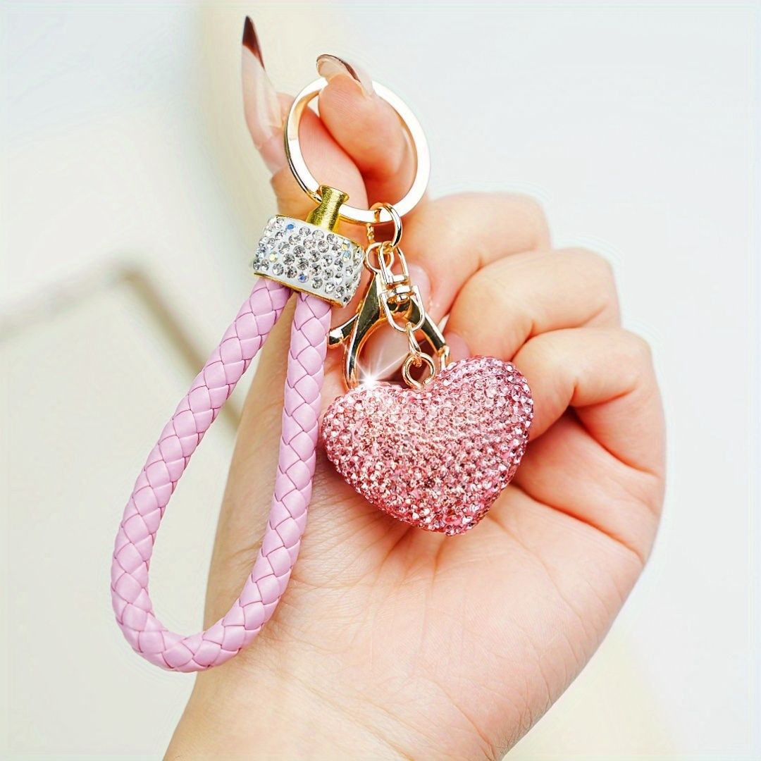 Diamond encrusted sparkling heart keychain full of diamonds peach heart car key pendant cute car keys, handbags and backpacks decorative jewellery gir