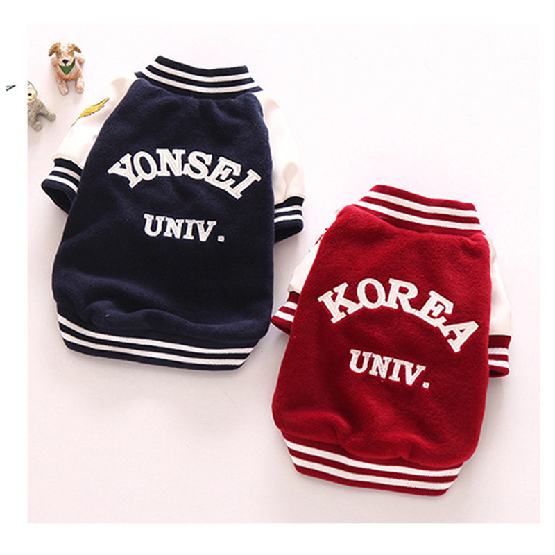 Fleece Small Dog Coat Windproof Winter Warm Puppy Jacket Letter Embroidery Soft Pet Baseball Clothes, Cold Weather Dog Sweater Apparel Overcoat L A555
