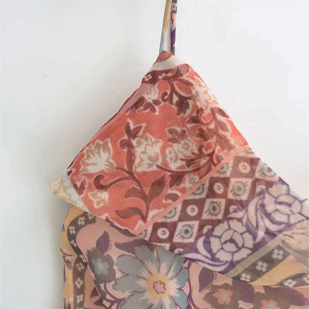 2025 Summer New Product Women's Fashion Style Slimming Bareback Contrast Printed Strap Dress