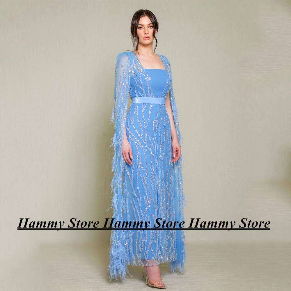 Lilac Evening Party Dresses Customized Feathers Jacket New Arrival Strapless Velour Belt Ankle Length Prom Gown Robe De Soiree