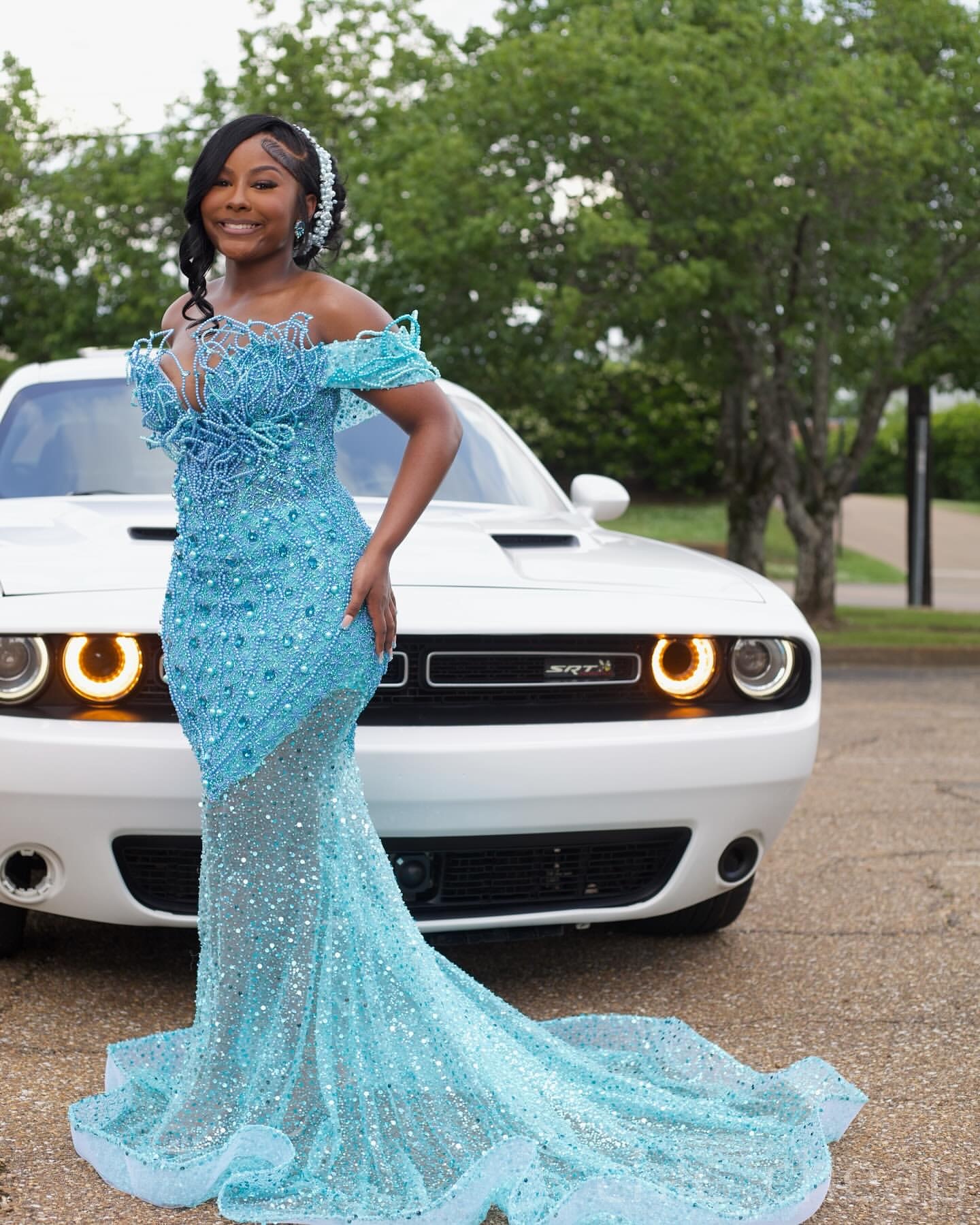 Sky Blue Mermaid Prom Dresses 2025 Pearls Crystals Sequined Stylish Evening Formal Party Second Birthday Engagement Gowns Plus Size Dress For Special 