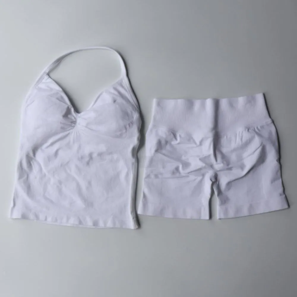 Women's High-Waist Seamless Short & Backless Vests - Two-Piece Impact Yoga Sportswear for Gyms