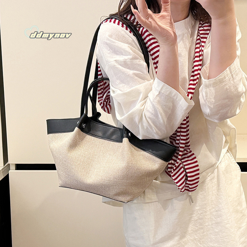 French Style Straw Beach Vacation Casual Chic Versatile Basket Handbag Shoulder Fashion Woven Bag ddmynov ddmynov ddmynov